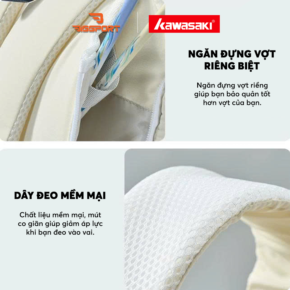 Balo Cầu Lông Kawasaki D8273 Chính Hãng - Trắng Xanh - Tiện Dụng - Chắc Chắn - Nhẹ - Ổn Định - Có Ngắn Đựng Vợt Riêng